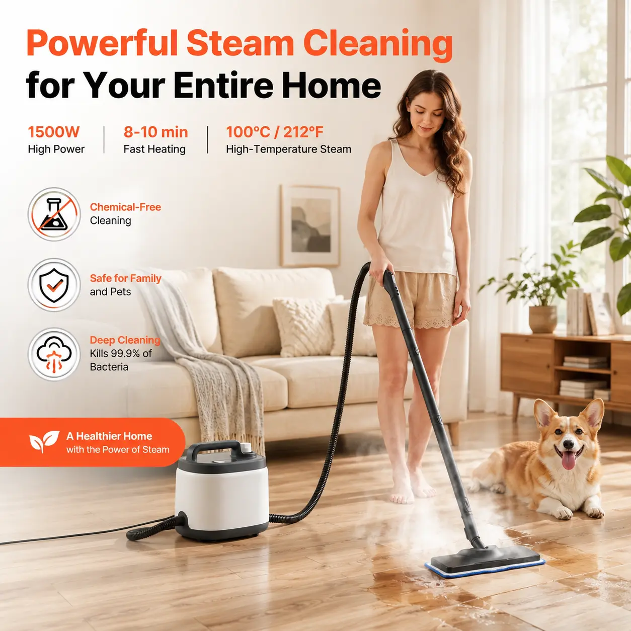 Deep Cleaning Canister Steam Cleaner, 51 oz Tank, Portable Handle, Fast Heating, Extended Power Cord, Extended Hose, 19 Accessories for Home, Car Detailing (Tools & Hardware Specialty Power Tool)