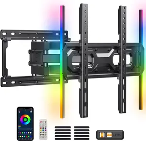 Pre-Assembled TV Wall Mount with LED Lights for 26-65 inch TVs up to 99 lbs, Max VESA 400x400mm, Swivel, Extension, Tilt, TV Backlights with Music Sync, Fits 16/12  Studs, PGMF20