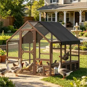 [Bellemave] Large Walk-in Chicken Coop, Wooden Outdoor Poultry Run with 4 Nesting Boxes & Weatherproof Cover