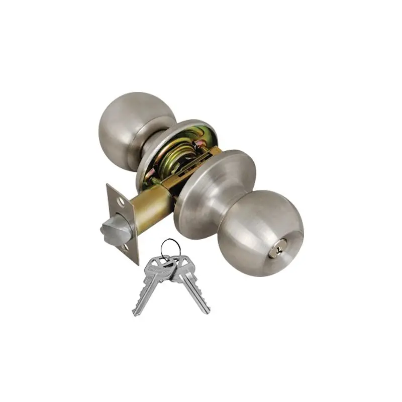 Stainless Steel Keyed Entry Lock Ball Door Knob with 2 KW1 Keys-Carded