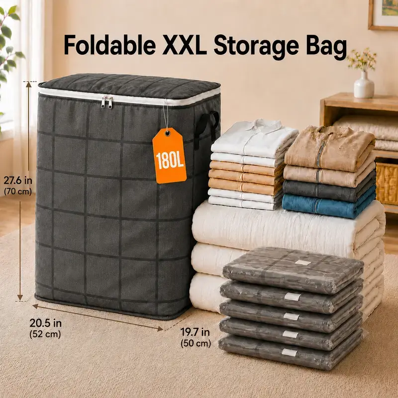 Spacious Fabric Storage Organizer - Zippered Gym Bag for Quilts, Bedding, Sweaters, Moving, Bedroom/Closet Use, Moving Day, Clothes Storage Organizer, Storage Organization