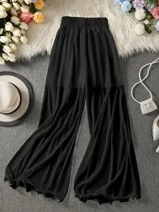 New Women's Summer Wide Leg Elastic Pants, Ruffle Fish Tail Bell Bottoms, Casual Long Pants, Fashionable and Comfortable, Perfect for Daily Wear