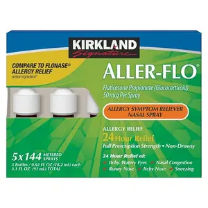 Kirkland Signature Aller-Flo Fluticasone Propionate 5 Bottles x 144 Sprays 0.62 Fl Oz per Bottle 700 Total Sprays Non-Drowsy Allergy Relief - Glucocorticoid