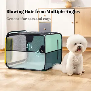 Portable Foldable Pet Drying Box, Cat Dog Grooming Drying Tent, Foldable Pet Bath Cage Anti-Hair Flying Dryer House, Indoor Pet Blowing Hair Cabinet for Small Medium Dogs Cats, Grooming Products