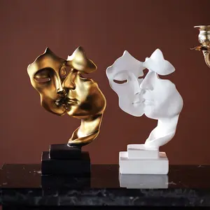 Silent Is Gold Couple Abstract Figure Sculpture Ornament, Decorative Figurines, Home Living Room TV Cabinet Soft Decor, Sample Room Decoration