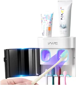 Dustproof Cover Toothbrush Holder Wall Mounted Automatic Dispenser for Shower Bathroom Set with 2 Toothpaste Squeezers(No Electric, No Light) Boperzi-2