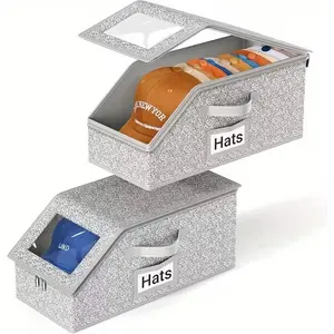 Stackable Baseball Hat Storage Box, Holds Up to 24 Hats, Large Capacity with Dual Handles and Transparent Window, Foldable Dust-Proof Organizer, Portable Storage Box