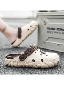 Men's Thick Sole Soft Elastic Holey Shoes, Casual Lightweight Sandals for Home and Outdoor, Eva Material, All Seasons, Slipper Footwear