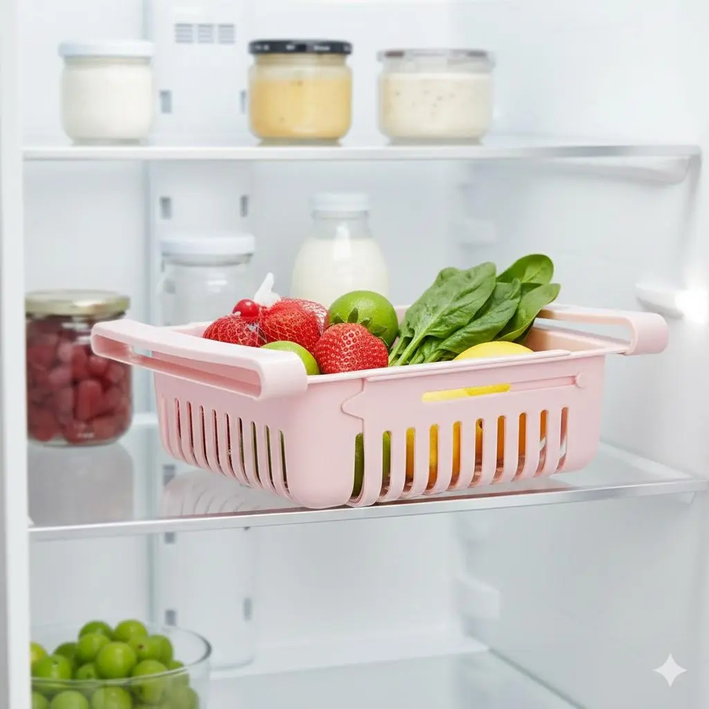 Adjustable Drawer Divider Fridge Organizer, Plastic Fruit Vegetable Storage Containers, Odor-Proof Freshness Keepers, Refrigerator Expansion Drawers, Moisture-Resistant Organizer Trays, Kitchen Storage Solutions