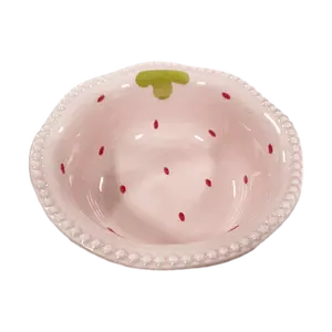 Golden Lion Pink Strawberry 6-Inch Salad Bowl - Cute Fruit Dessert Bowl for Ice Cream, Snacks, and Party Serving