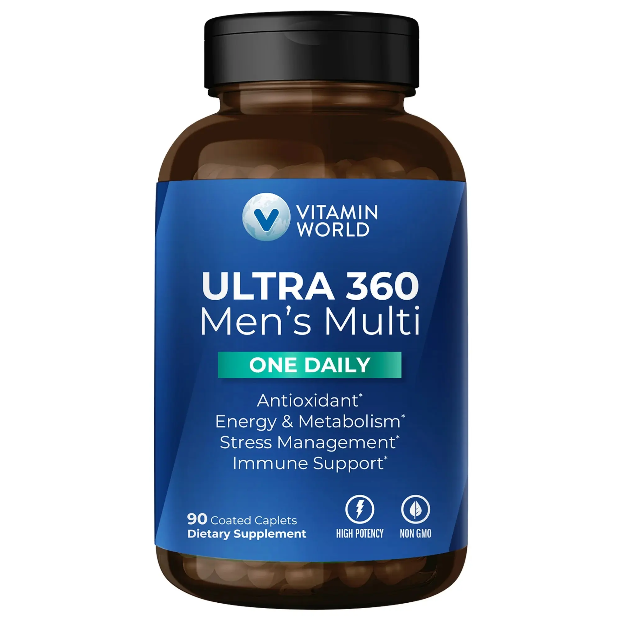 Vitamin World Ultra 360 Multivitamin for Men One Daily, Men's Multivitamin with Minerals, Herbs & Antioxidants, Daily Supplement with Vitamin A, C, D, E, B-Complex & Zinc for Energy, Muscle & Immune Support, 90 Caplets