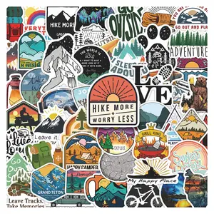 50pcs Outdoor Camping Adventure Stickers Pack, Waterproof Vintage Hiking Mountain & Nature Decals for Laptop, Water Bottle, Journal & Scrapbook, Outdoor Enthusiast Gift, DIY Sticker