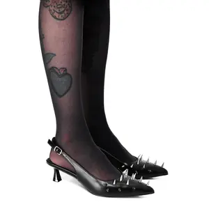 Spiked Sling Black Kitten Heels