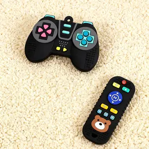 2-Piece Silicone Cartoon Game Handle & Cute Bear TV Remote Toy, Educational Chew Toys for Babies 6-24 Months, Fun Sensory Play