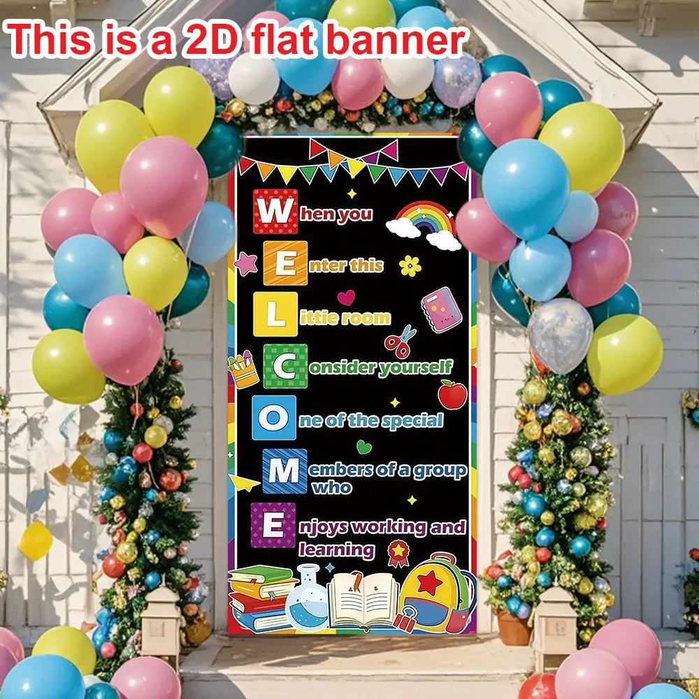 2D Flat Decorative Banner, Large Classroom Door Decoration, Welcome Back School Sign, Background, Durable Poster for Teachers, Home Education, Parties