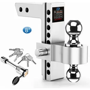 Adjustable Trailer Hitch, 8 Inch Drop Hitch Ball Mount (Fits 2-Inch Receiver), 12,500 LBS GTW, (2" & 2-5/16") Chrome Plated Steels Balls,  Tow Hitches with Two Anti- Pins Locks