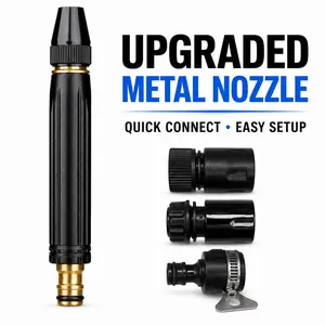 Metal Garden Hose Nozzle with Metal Body, Adjustable Jet-Fan Spray Tip, Compact Quick-Connect Water Sprayer for Cars, Gardens