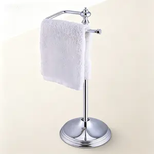Heavy Duty Chrome Metal Towel Holder for Bathroom Kitchen Countertop; 14.2 Inch Hanging Bar Stand; Decorative Fingertip Towel Dispenser Stand; 15.6 x 5.6 Inch Base; No Assembly Required; Rust Resistant Finish; Space Saving Design; Easy Reach Towel Bar for