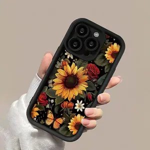 Fashionable sunflower and flower trend pattern, drop-proof and shockproof soft silicone phone case for iPhone 17/16 15 14 Pro/Pro Max/Plus, 13 12 11 Pro/Pro Max