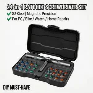 24-Piece Magnetic Ratchet Screwdriver Set, S2 Steel Precision Bits, Portable Hard Case for DIY, Home Repair, PC Building, Bike Maintenance & Watch Repair 24-in-1 outdoorfun