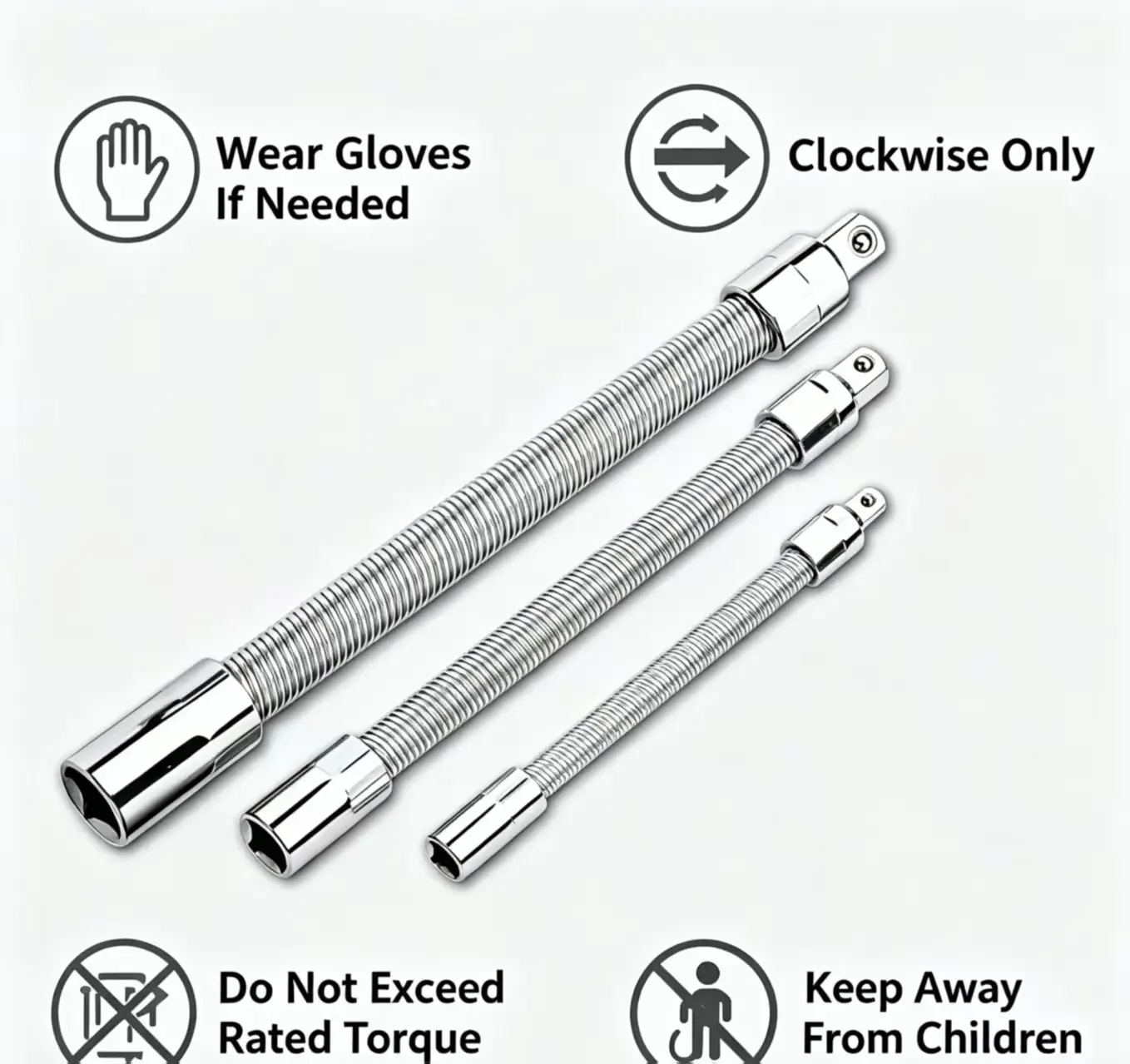 1/2 Inch Multifunctional Socket Wrench Kit 35cm - 3 Flexible Bendable Shafts, Wrench Extension Rod, Connecting Bar - Car Repair Accessories, Hand Tools, Garage Mechanic Tools for Home, Great Father’s Day Gift