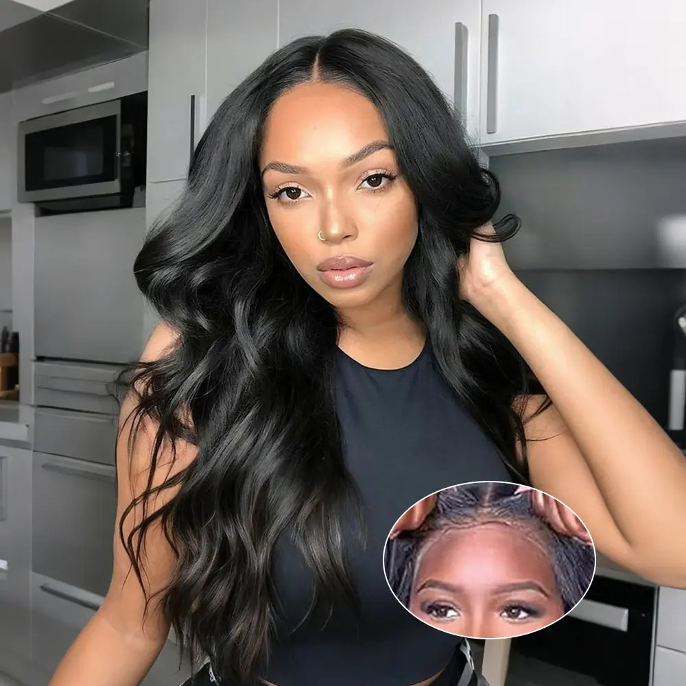 [GLUELESS] LYSILF Natural Black 7x6 Glueless Body Wave wigs with HD Lace Remy human hair 200 Density Ready to Wear Beginner Friendly Brazilian human hair Pre Plucked Pre Cut closure Lace wigs 14-40 Inches #Summervibes