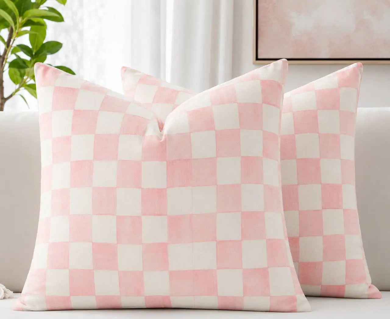 Mackenzie Childs Rosy Check Velvet Standard Pillowcases, Super Soft and Cozy Luxury Fuzzy Flannel Pillow Cases with Zipper