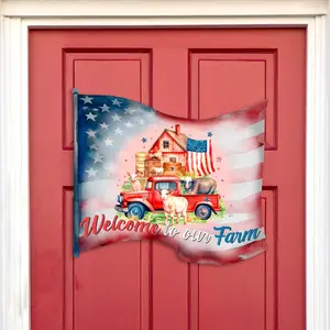 Designocracy 933107H 18x18 in. Square Holiday Themed Decorative Signage, Durable UV-Resistant Wooden Farm Welcome Door Decor for Indoors