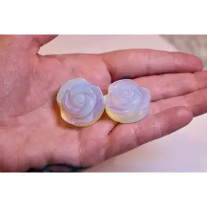 Rainbow Opalescent Glass Ear Gauges - Double Flare Body Piercing Jewelry, Rose Rainbow Shift Shape, Iridescent Glowing Effect, Elegant Look, Multi-Size Options