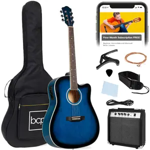 Best Choice Products Beginner Acoustic Electric Guitar Starter Set 41in w/ All Wood Cutaway Design, Case