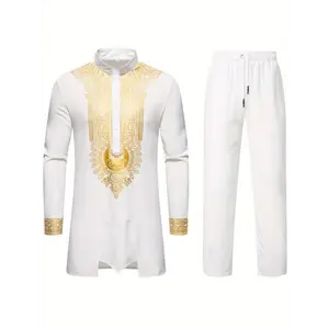 European and American Men's Middle Eastern Print Robe Set