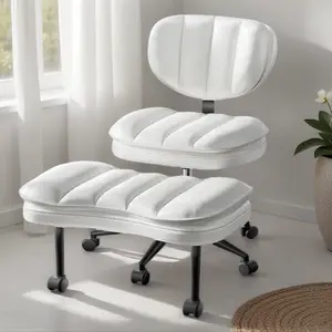 Cross-Legged Office Chair with Cloud Seat Black/White Premium PU Leather Multiple Sitting Positions Leg-Friendly Design for Comfort Adjustable Swivel Stools, Summervibes