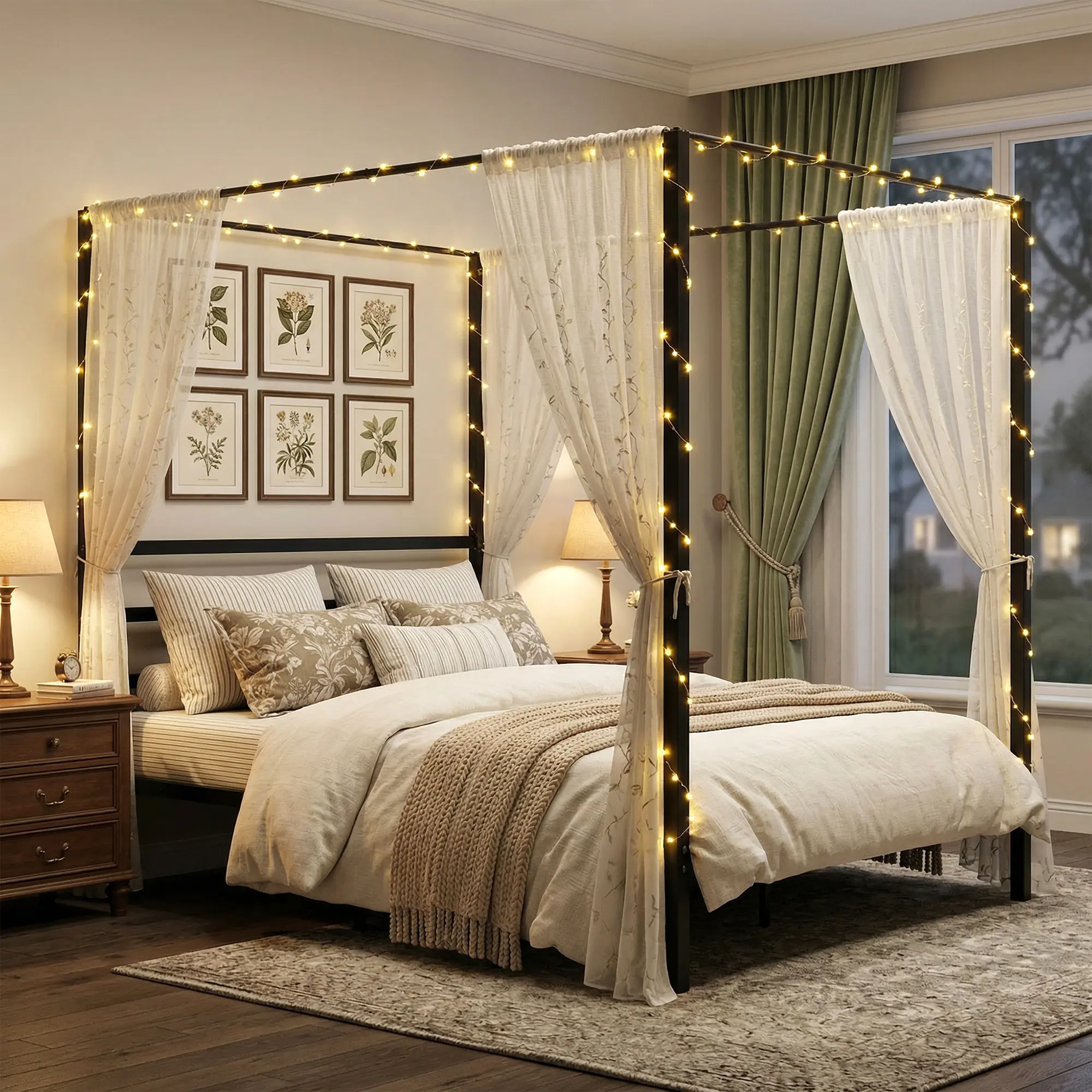 Segawe Full Size Canopy Bed Frame - Heavy-Duty Steel Frame, 4-Poster Top Rails, Reinforced Metal Slats, No Box Spring Needed, 77.5x54.1x71.6in, Under-Bed Storage, 30-Min Tool-Free Setup, Endless Styling Options, Black, Full Size Bed