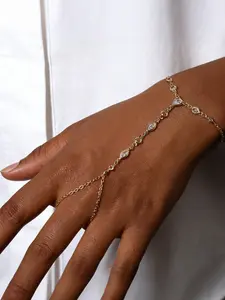 New Geometric Interlocking Finger Bracelet, Simple Women's Jewelry, Style High-End Rhinestone Bracelet, Copper Alloy Chain