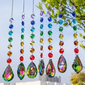 7-Piece Colorful Crystal Sun Catcher Set, Handmade Prism Pendants, Hooks for Windows, Garden, Christmas & Wedding Decorations, Outdoor Wind Chimes