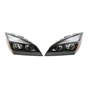 Freightliner Cascadia Headlights Set LED 2018+ Black Housing Clear Lens Enhanced Visibility