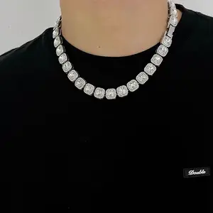 Hip-Hop Full Diamond High-End Men's Cuban  Alloy Necklace Jewelry Inlaid Clavicle  colorful male men pendant chain breathing name vintage charm dainty morse code anxiety twist rope monogram gemstone prayer fashion chic retro memory silver cross twisted cz