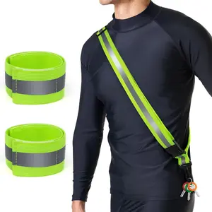 Reflective Sash for Walking at Night, High Visibility Reflective Running Gear Night Walking Safety Gear for Men Women , Reflective Sash with 2 count Reflective Armbands for Running Walking