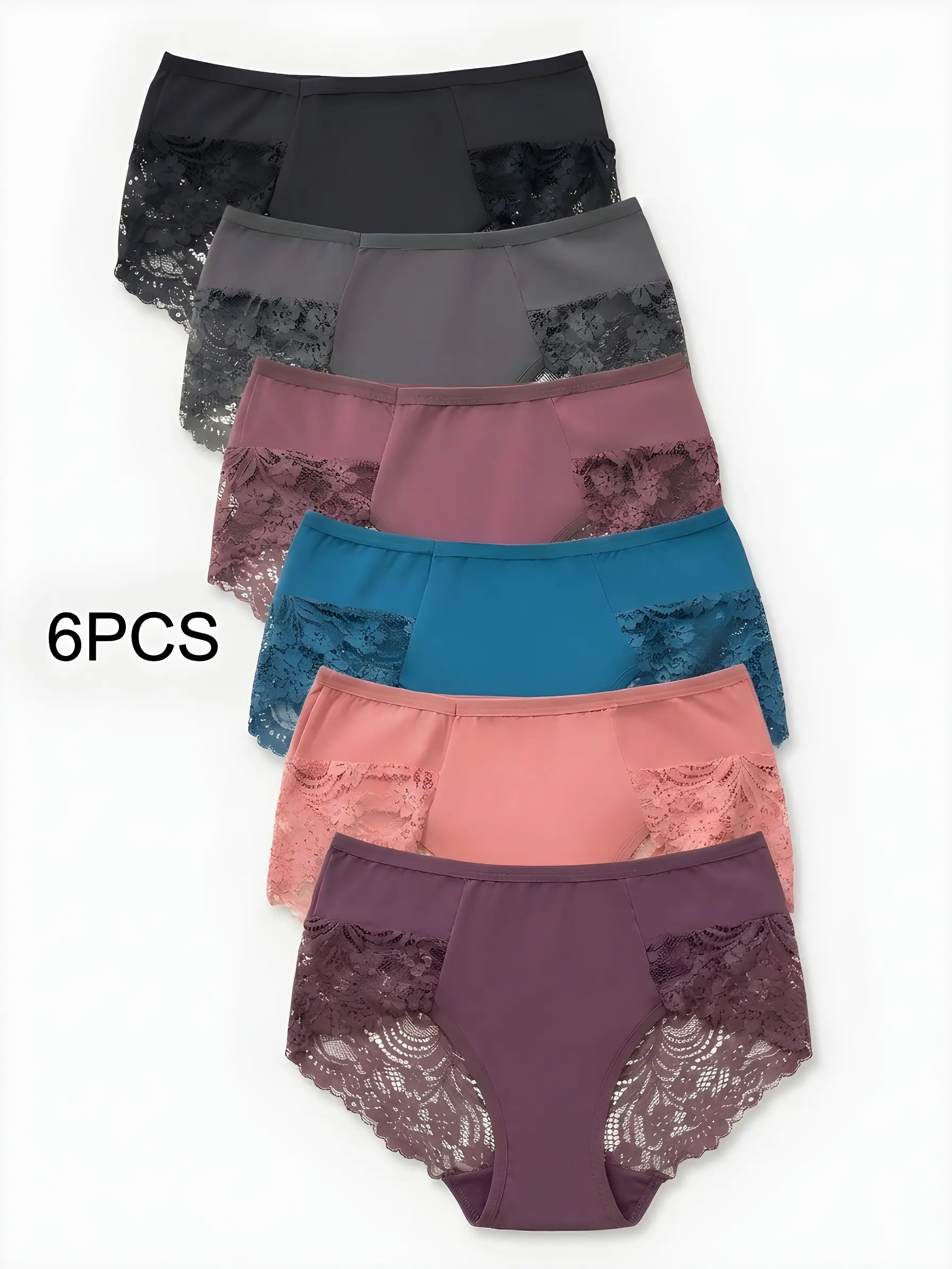 Women's Basic Medium-Rise Briefs, 6-Pack Floral Lace Underwear with Pure Cotton Crotch, Soft Breathable Cotton Panties for Women