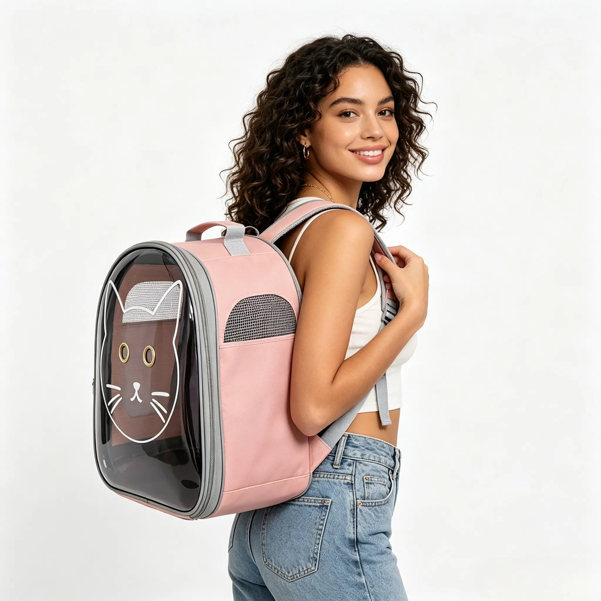 Cute Cat Kitten Transparent Outdoor Backpack, Outdoor Animal Carrier, Portable Breathable Space Capsule Pet Bag, Lightweight & Durable Design, Perfect for Daily Use