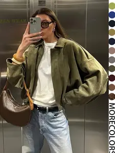 Women's Military Jacket, Army Green Loose Fit Coat For Spring & Autumn