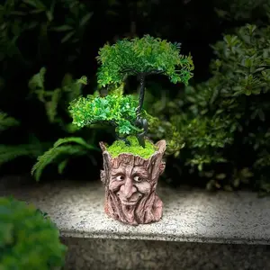 Whimsical Tree Stump Planter with Jolly Old Man Face, Perfect for Outdoor Decorating, Resin Craft, Ideal for Halloween Decorations