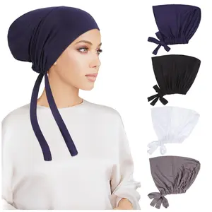 4 Packs Women Under Scarf Hat Hijab Undercap Islamic Muslim Under Scarf Hijab Cap with Tie-Back Closure