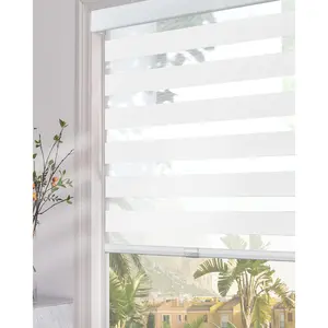 Blinds for Windows (24" W x 72" H, White) with Cassette Free-Stop Light Filtering Dual Layers Sheer Roller Shades Thermal Blinds for Office & Living Room