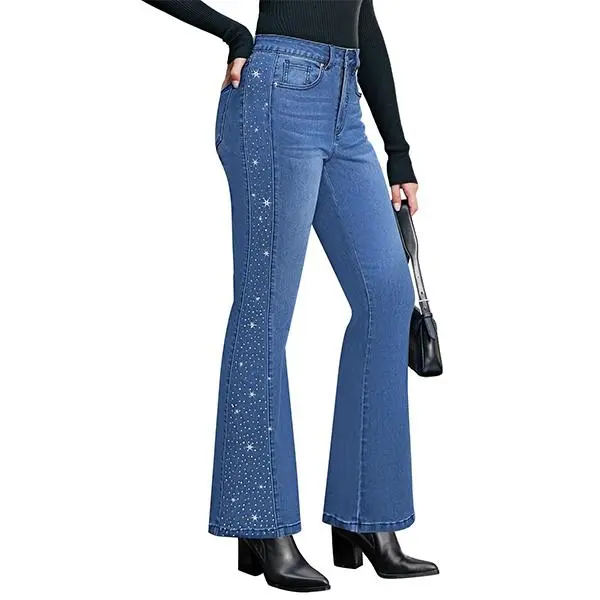 GRAPENT Women's High-Rise Bedazzled Denim Jeans - Stretchy Fitted Butt-Shaping 2000s Flared Bootcut Rhinestone Pants, 2000s Clothes for Women for Concerts, Bottoms, 2000S Clothing, Boot Cut Jeans, Early 2000S Aesthetic