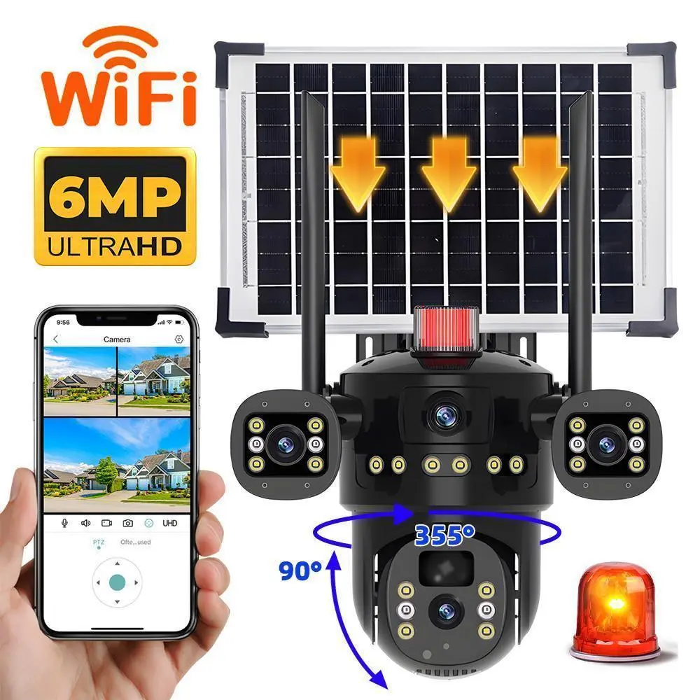 Triple-Lens Solar 360° Dome Camera, 360 Camoflauge Security Cameras Wireless Outdoor Solar Powered, Cameras for Home Security, 360 Pan & Tilt Surveillance Camera for Valentine’s Day Gift