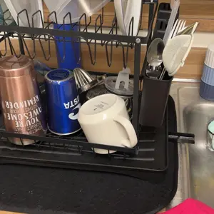 【TiktokShopSpringGlowUp】Bepatio Double-Layer Kitchen Countertop Drain Rack, Metal Material, with Drain Board, Can Hold Tableware, Carbon Steel Material, Kitchen Storage Rack