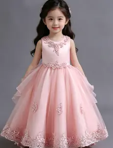 Elegant Green Princess Tulle Dress for Girls - Sleeveless, Ruffled Ball Gown with Floral Embroidery, Perfect for Weddings, Pageants, and Special Occasions, Princess Dress for Girls