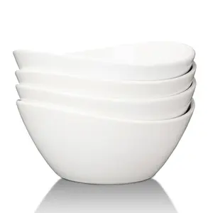 【Christmas Gift】White 42 Ounce Porcelain Bowls Set of 4 Pack Premium Ceramic Bowls for Soup, Salad, Pasta Tableware