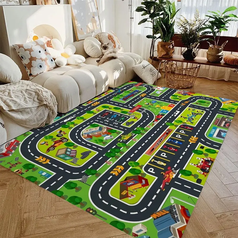 Oversized Kids City Car Track Play Rug - Interactive Road & Building Design, Soft Non-Slip Educational Mat for Playroom & Bedroom, Toy Mat for Toddlers & Preschoolers, Play Mats #KidsCityRug #CarTrackMat #EducationalToy #NonSlipRug